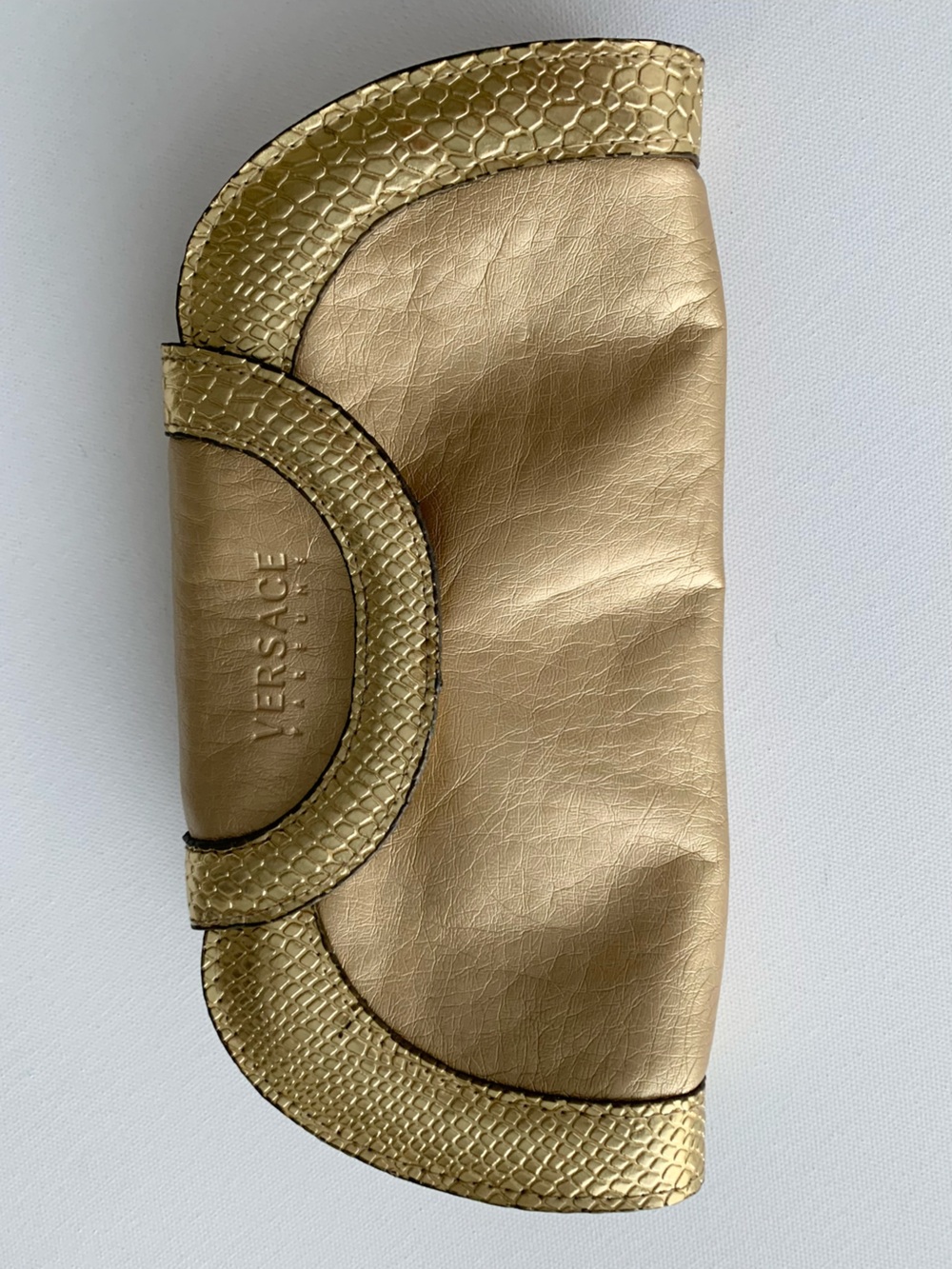 Versace Gold Leather Clutch with Textured Trims - Picture 10 of 10